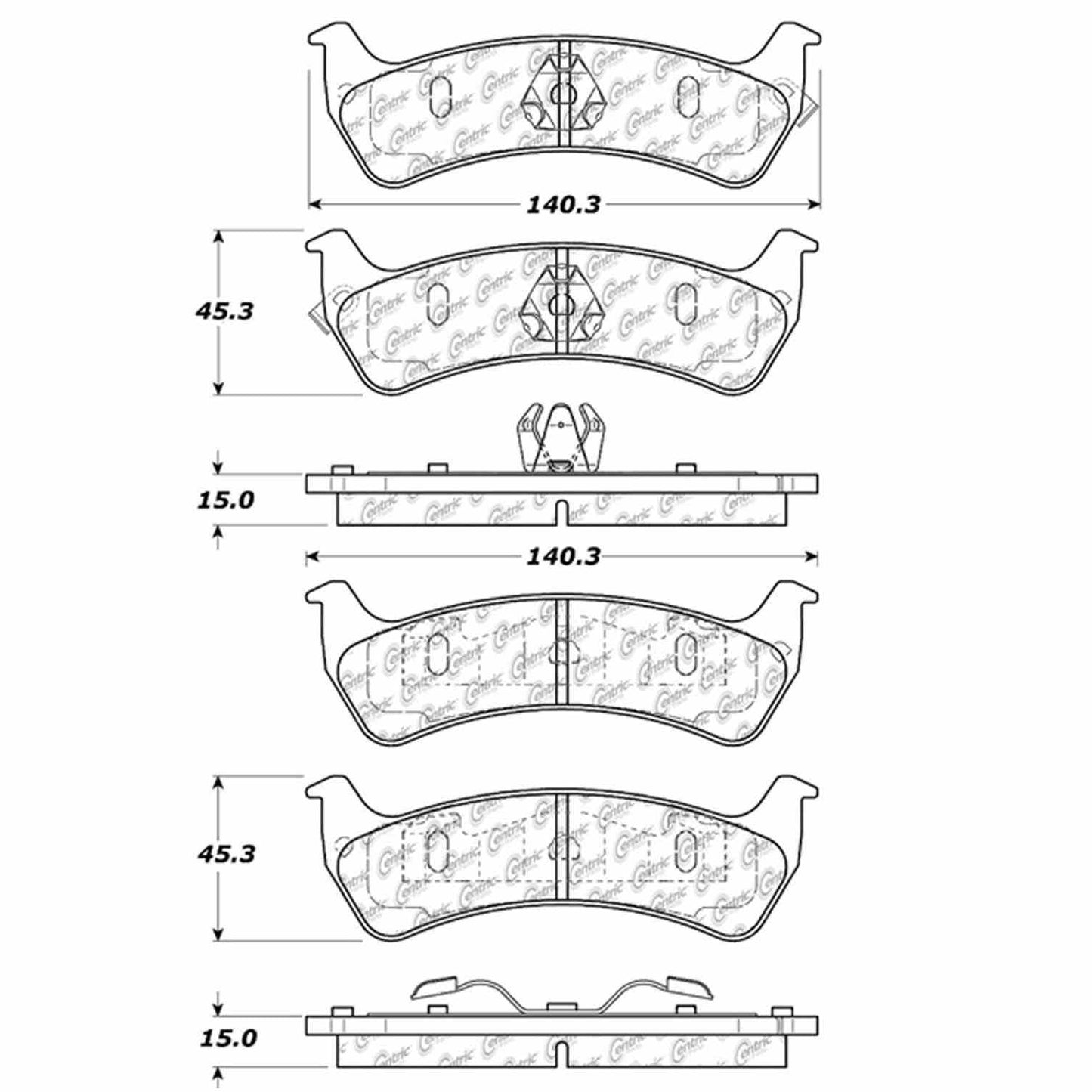 Centric Parts Disc Brake Pad Set Semi-Metallic with Shims for 2001-2003 Ford Explorer Sport, 2003-2005 Explorer Sport Trac, 1994 Jeep Grand Cherokee, 1993 Grand Wagoneer 102.06250