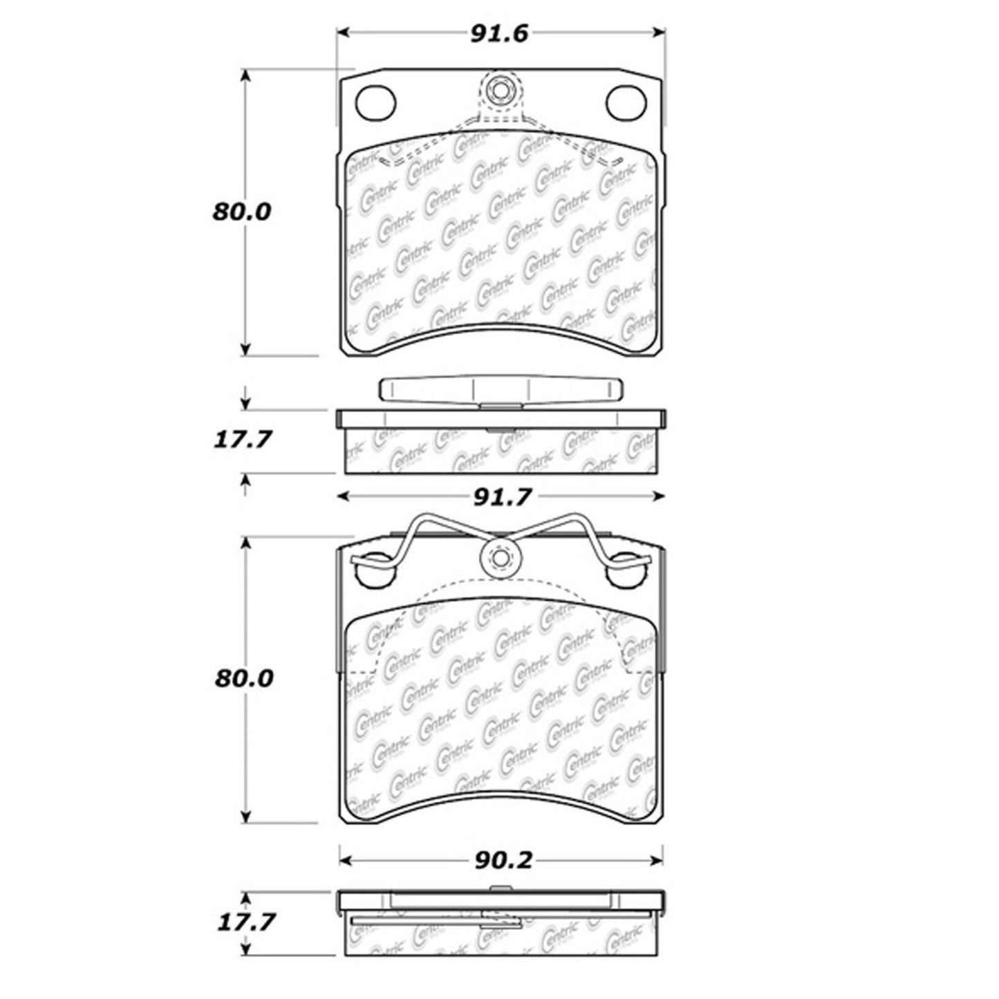 Centric Parts Disc Brake Pad Set Semi-Metallic with Shims for 1992-1999 Volkswagen EuroVan Transporter 102.07030