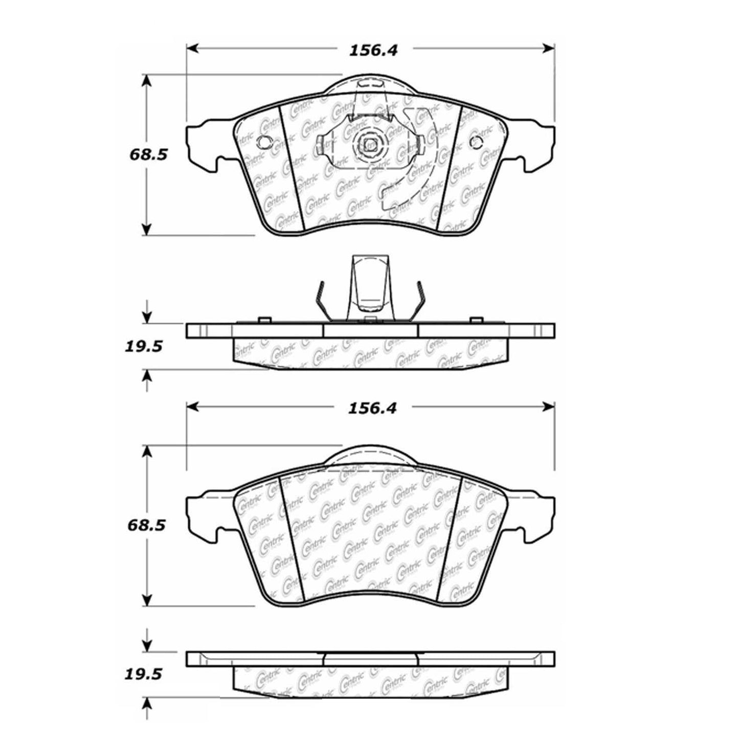 Centric Parts Disc Brake Pad Set Semi-Metallic with Shims for 1996-1999 Volkswagen EuroVan 102.07050