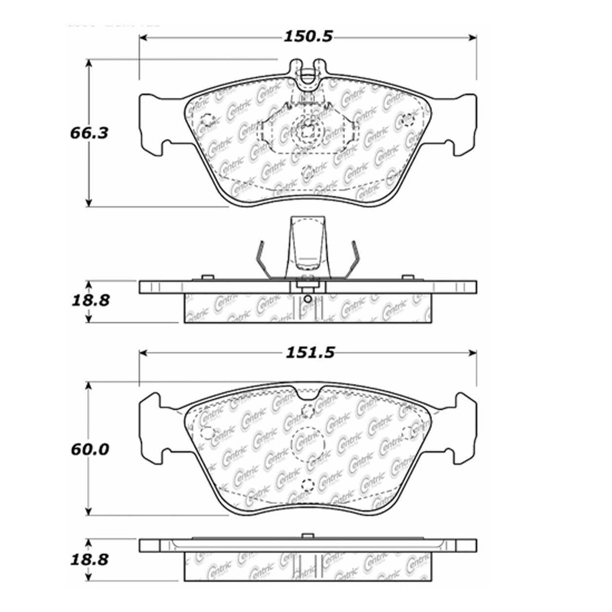 Centric Parts Disc Brake Pad Set Semi-Metallic with Shims for 1996-2000 Mercedes-Benz C230 C280 E300 SLK200 SLK230 102.07100