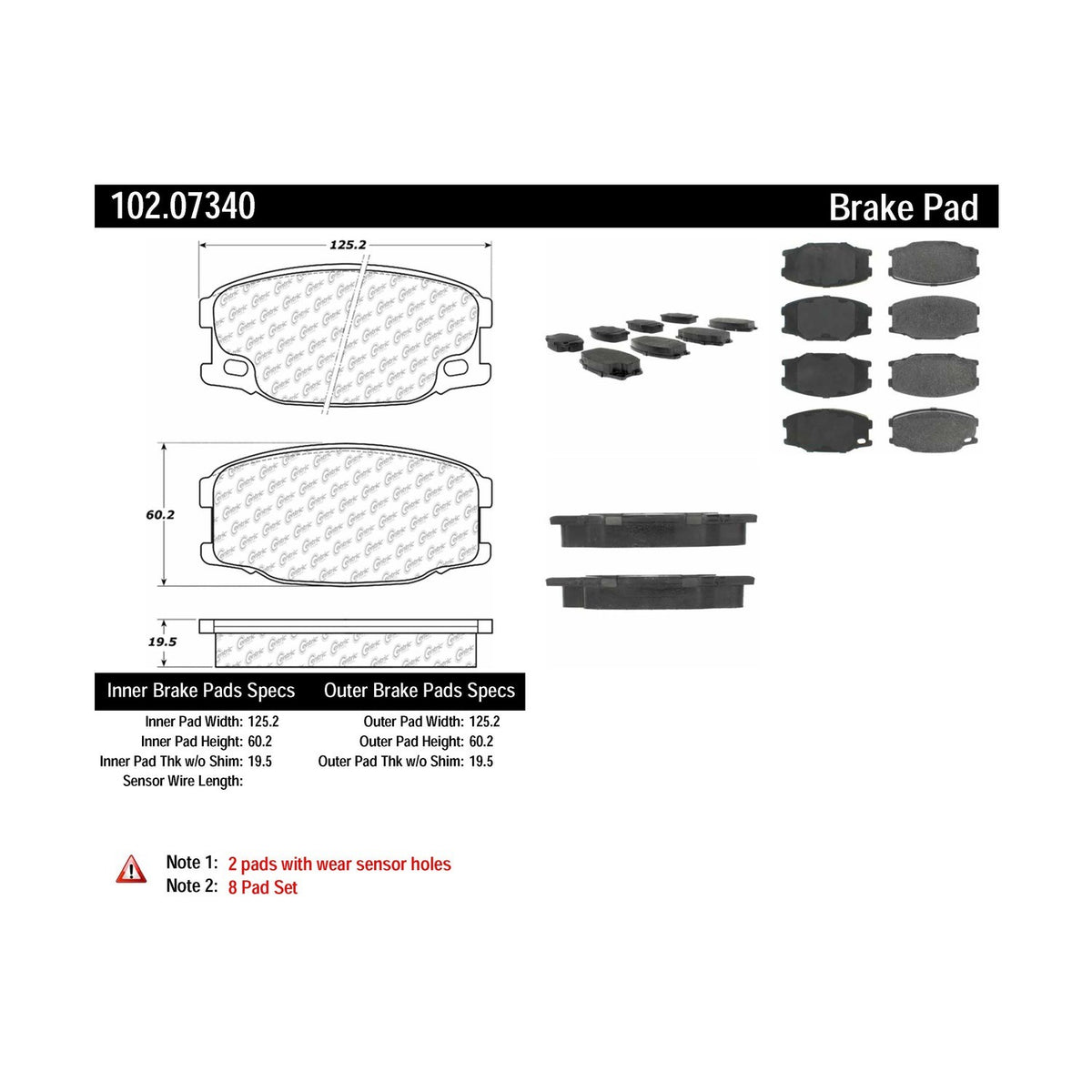 Centric Parts Disc Brake Pad Set C-Tek Semi-Metallic with Shims for 1995-2004 Mitsubishi Fuso FE 102.07340