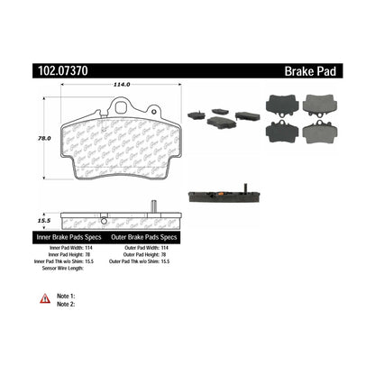 Centric Parts Disc Brake Pad Set Semi-Metallic with Shims for 1997-2008 Porsche Boxster, 2007-2008 Cayman 102.07370