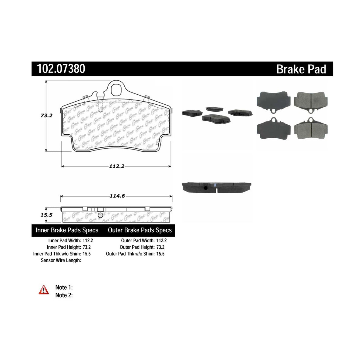 Centric Parts Disc Brake Pad Set Semi-Metallic with Shims for 2008-1999 Porsche 911 2008-1997 Boxster 2012-2010 Boxster 2008-2006 Cayman 2012-2010 102.07380