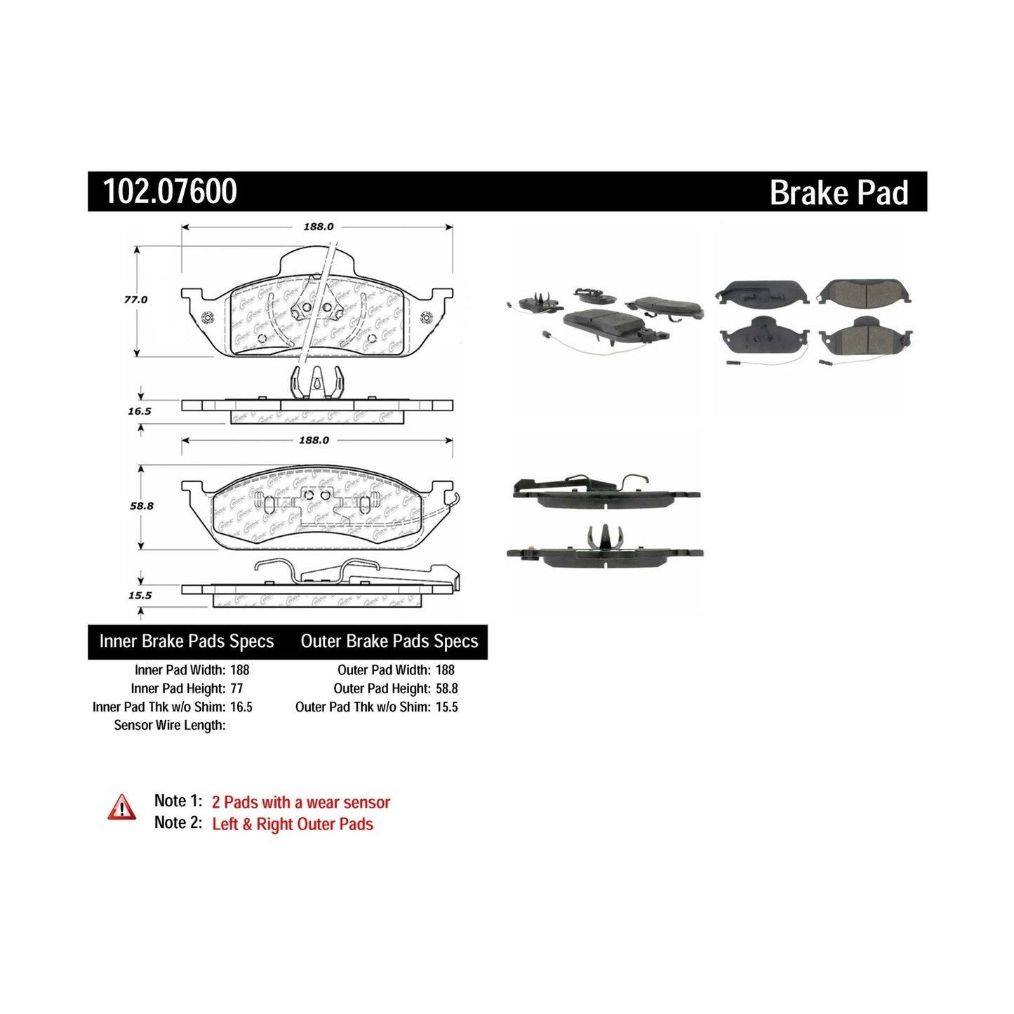 Centric Parts Disc Brake Pad Set Semi-Metallic with Shims for 1998-2005 Mercedes-Benz ML320 ML350 ML430 102.07600