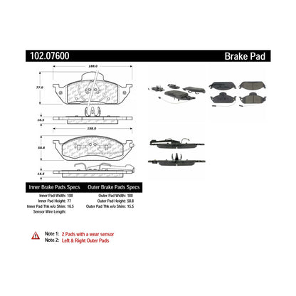 Centric Parts Disc Brake Pad Set Semi-Metallic with Shims for 1998-2005 Mercedes-Benz ML320 ML350 ML430 102.07600