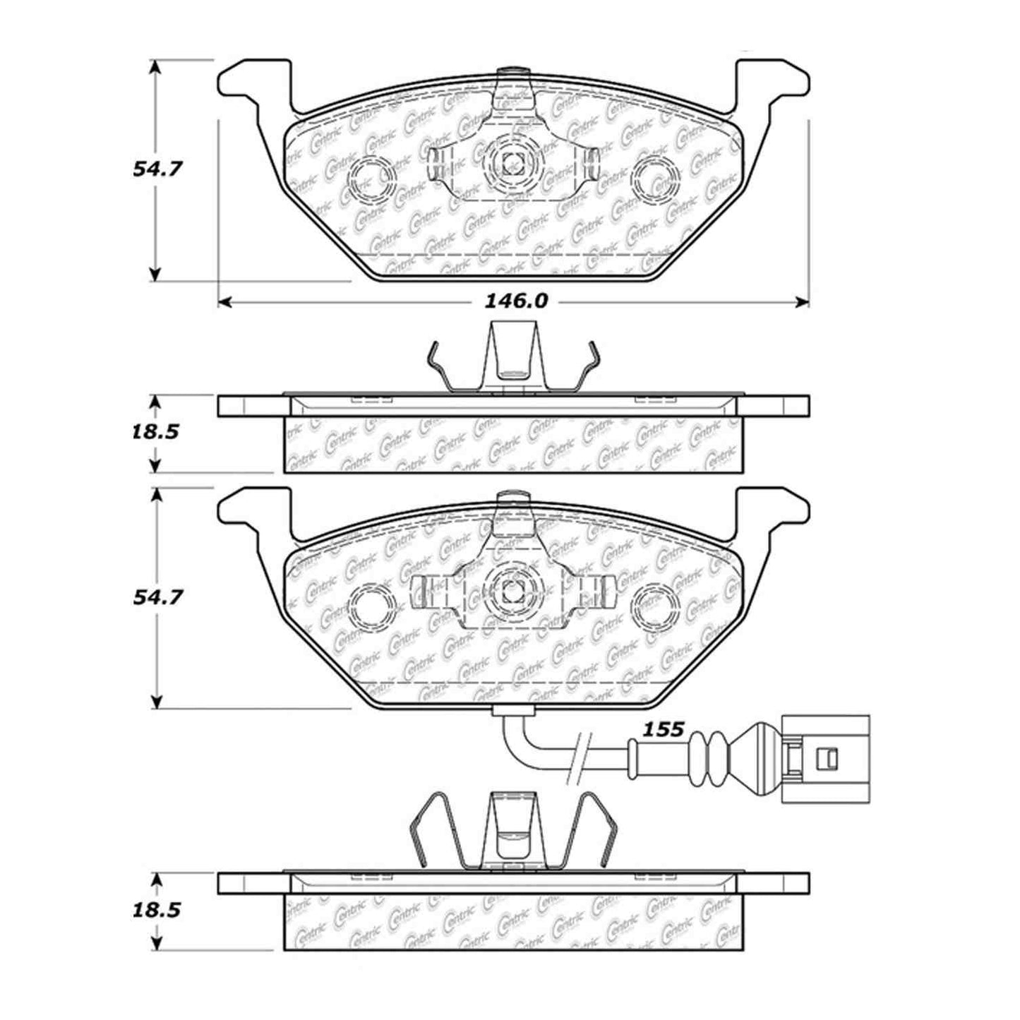 Centric Parts Disc Brake Pad Set Semi-Metallic with Shims for Audi A3 1998-2004 102.07681