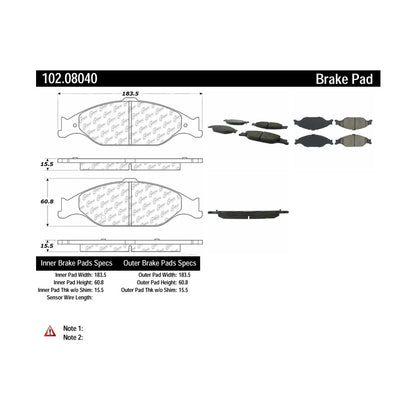 Centric Parts Disc Brake Pad Set Semi-Metallic with Shims for 1999-2004 Ford Mustang 102.08040