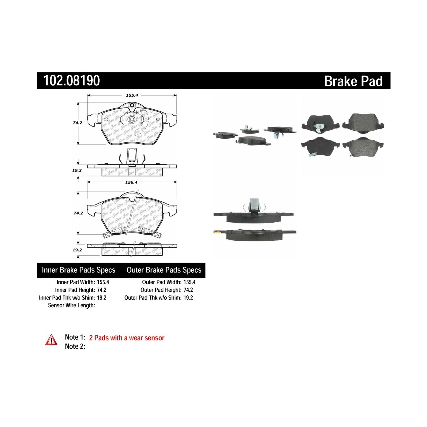 Centric Parts Disc Brake Pad Set Semi-Metallic with Shims for Saab 9-3 2003-1999 102.08190