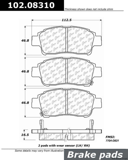 Centric Parts Disc Brake Pad Set Semi-Metallic with Shims for 2000 Toyota Echo 102.08310