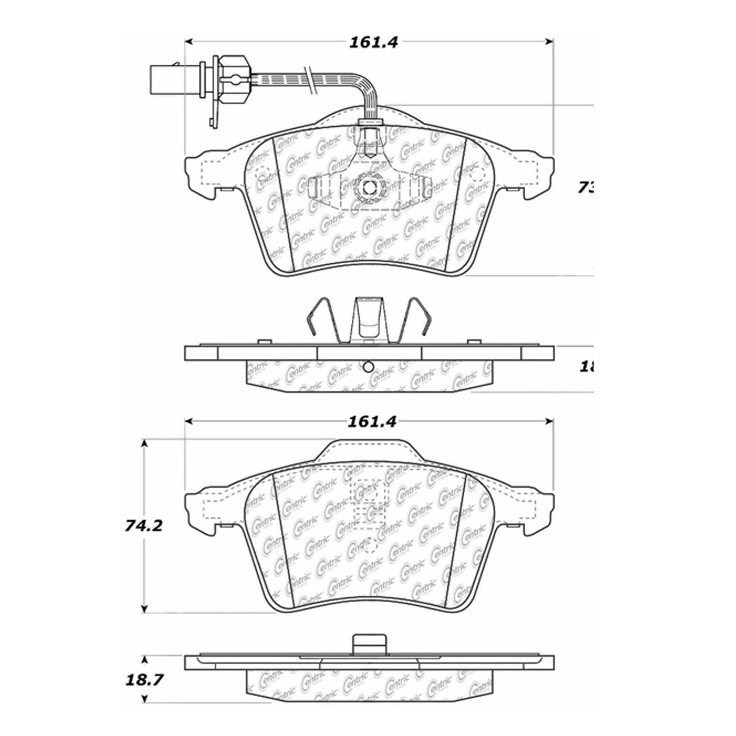 Centric Parts Disc Brake Pad Set Semi-Metallic with Shims for 2001-2009 Volkswagen EuroVan, Sharan 102.08800