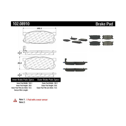 Centric Parts Disc Brake Pad Set Semi-Metallic with Shims for 2001-2005 Mazda Miata 102.08910