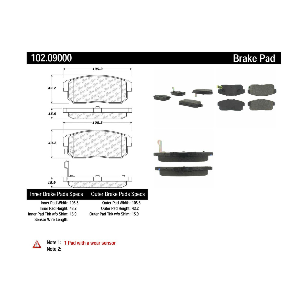 Centric Parts Disc Brake Pad Set with Semi-Metallic compounds 102.09000
