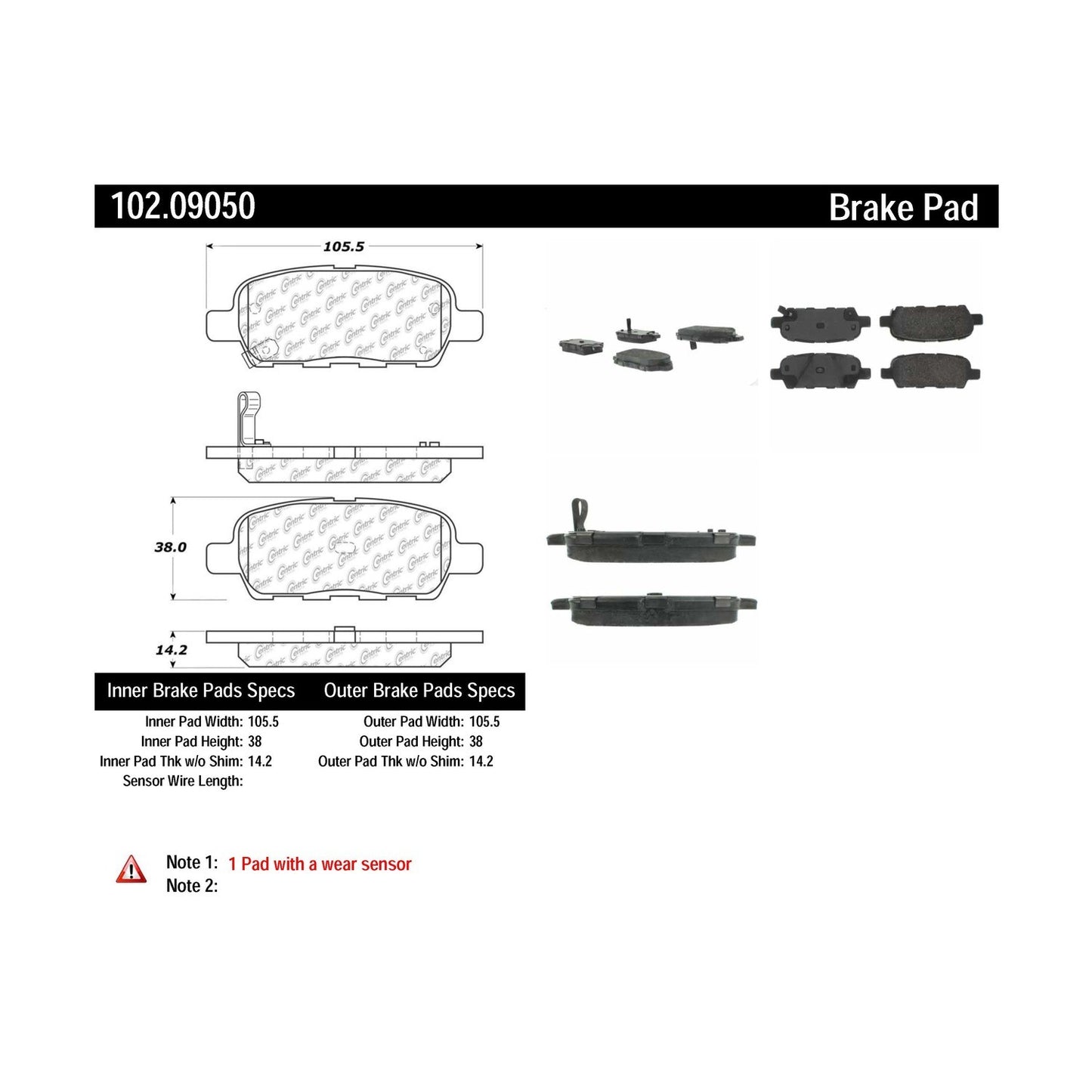 Centric Parts Disc Brake Pad Set with Semi-Metallic compounds for unspecified vehicle 102.09050