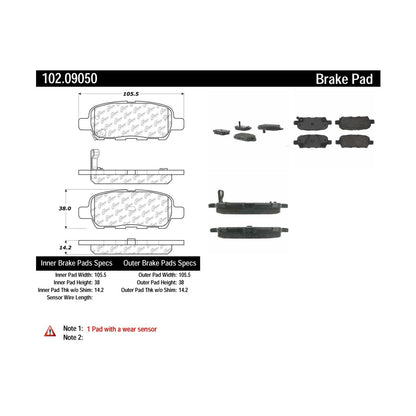 Centric Parts Disc Brake Pad Set with Semi-Metallic compounds for unspecified vehicle 102.09050