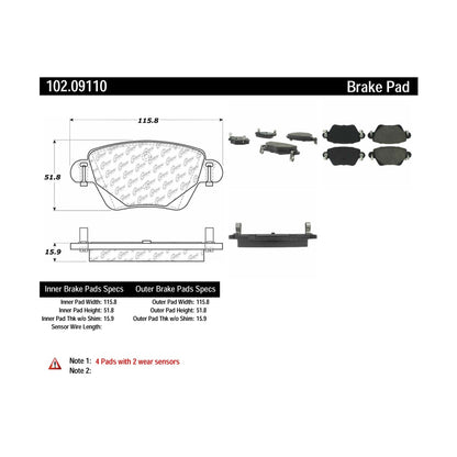 Centric Parts Disc Brake Pad Set Shimmed for Noise Reduction with Semi-Metallic Compounds 102.09110