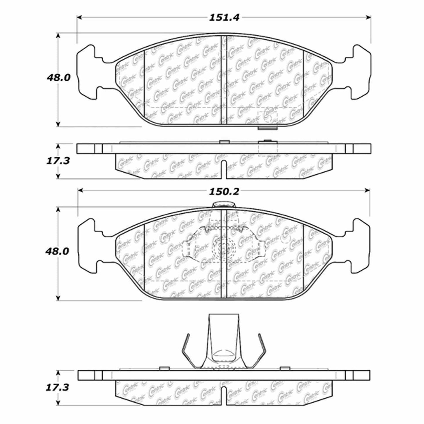 Centric Parts Disc Brake Pad Set Semi-Metallic with Noise Reduction 102.09250