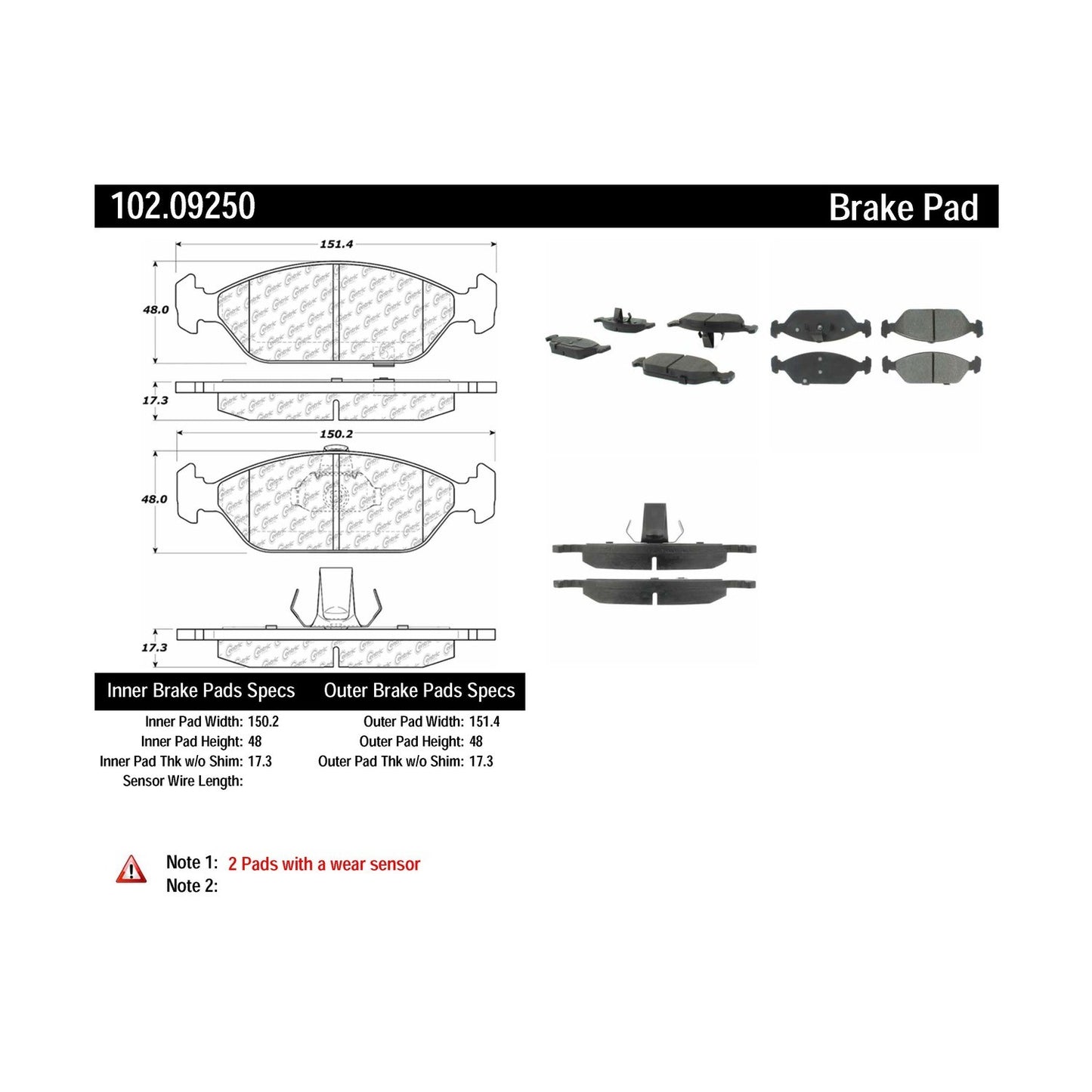 Centric Parts Disc Brake Pad Set Semi-Metallic with Noise Reduction 102.09250