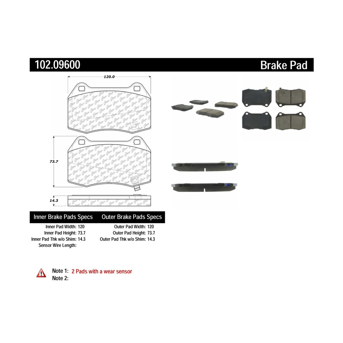 Centric Parts Disc Brake Pad Set Semi-Metallic with Noise Reduction 102.09600