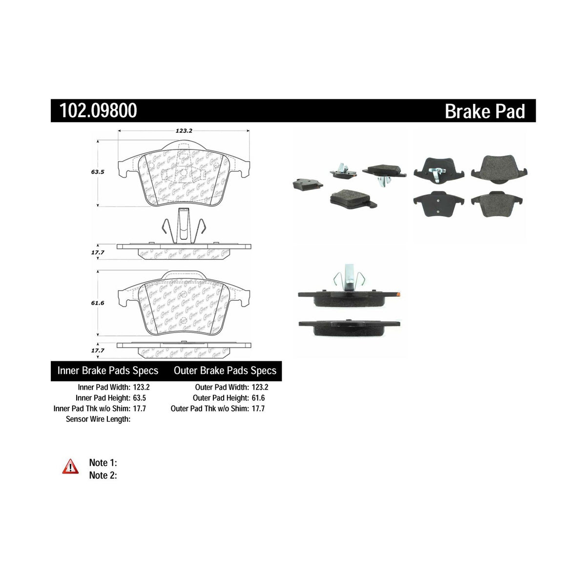 Centric Parts Disc Brake Pad Set Shimmed Semi-Metallic 102.09800