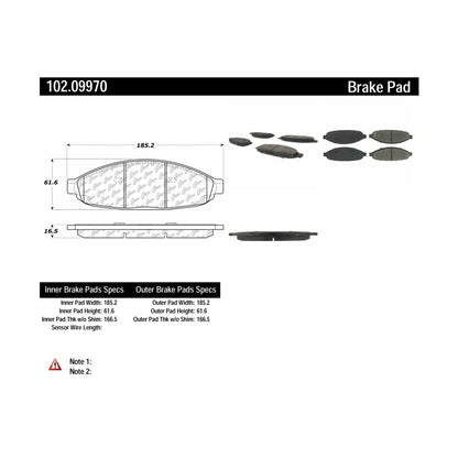 Centric Parts Disc Brake Pad Set Shimmed Semi-Metallic for 100% Asbestos and Copper Free Formula 102.09970