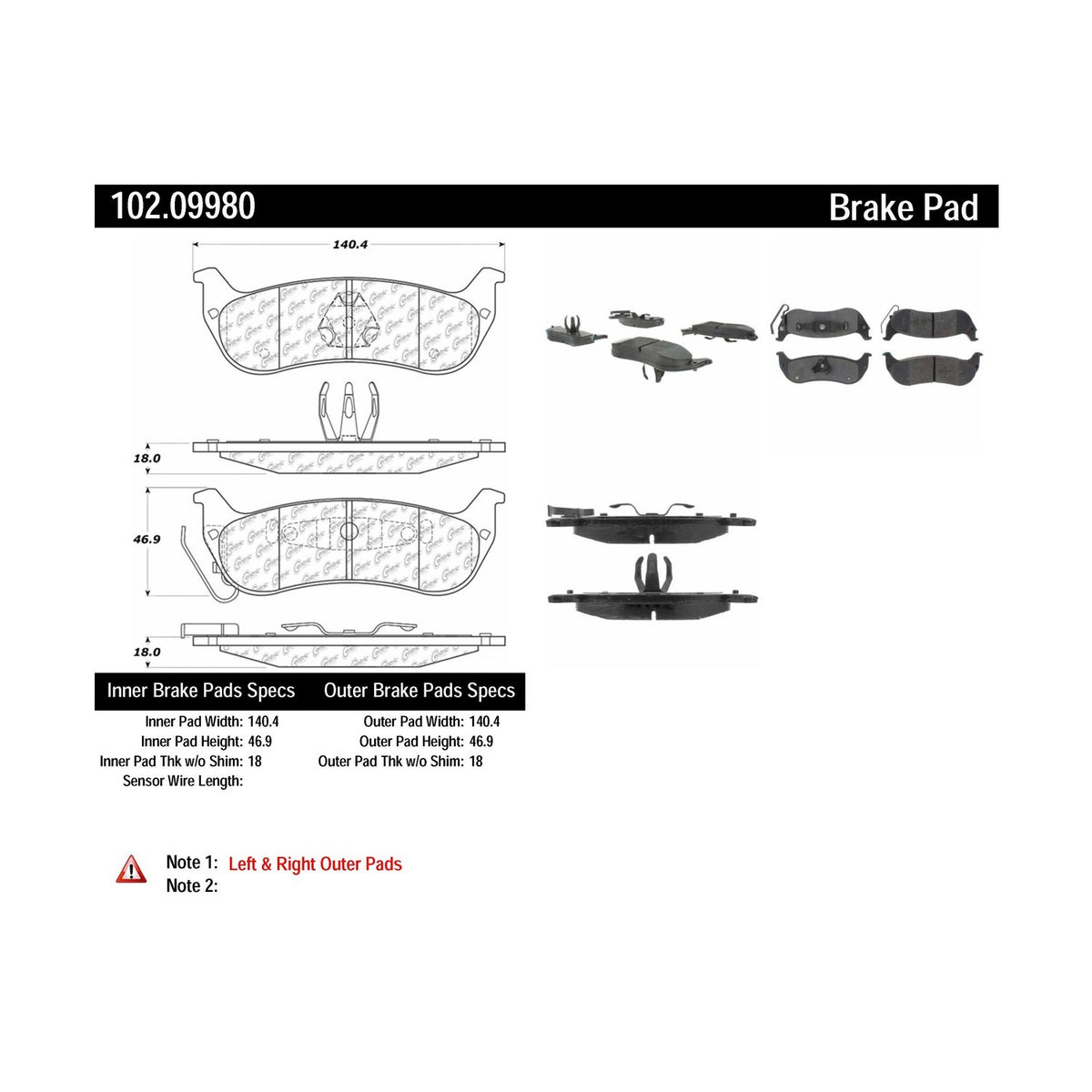 Centric Parts Disc Brake Pad Set Shimmed Semi-Metallic for 100% Asbestos and Copper Free Formula 102.09980