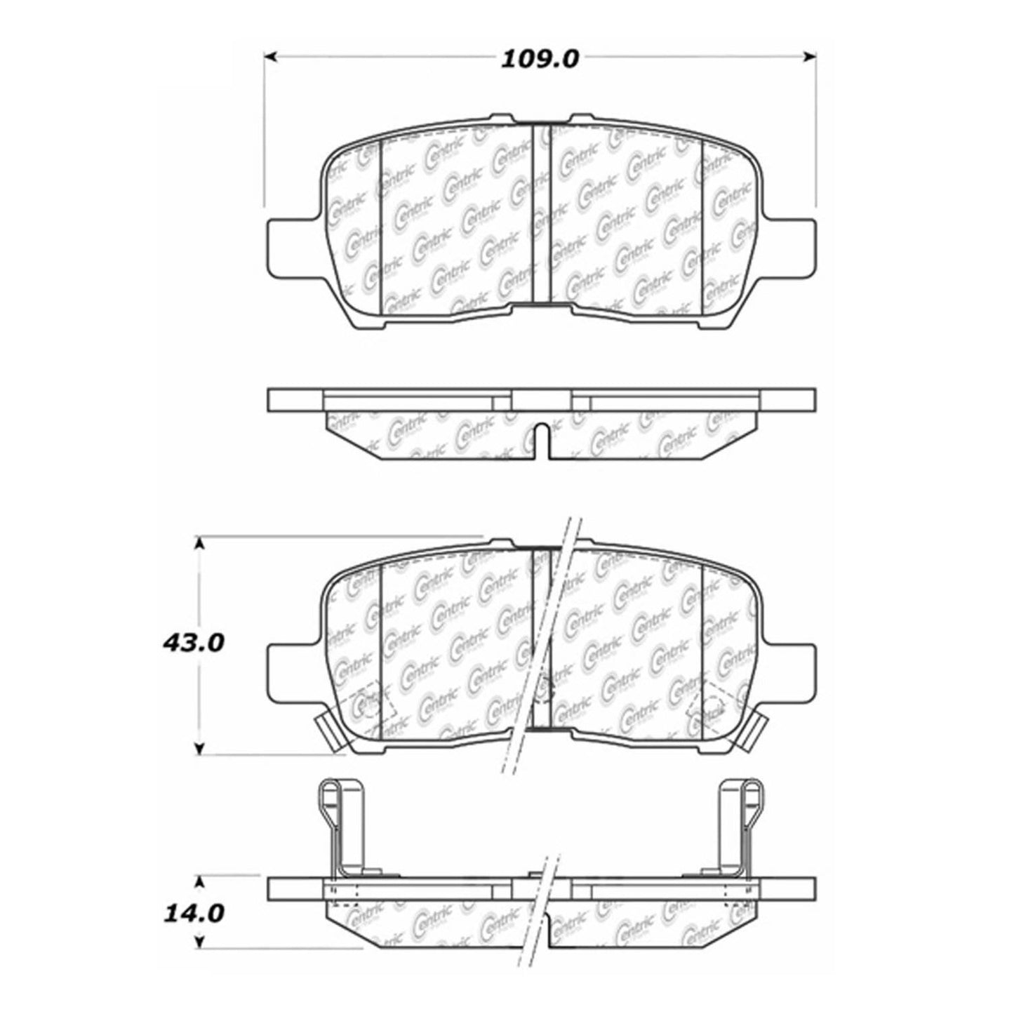Centric Parts Disc Brake Pad Set Semi-Metallic with Noise Reduction 102.09990