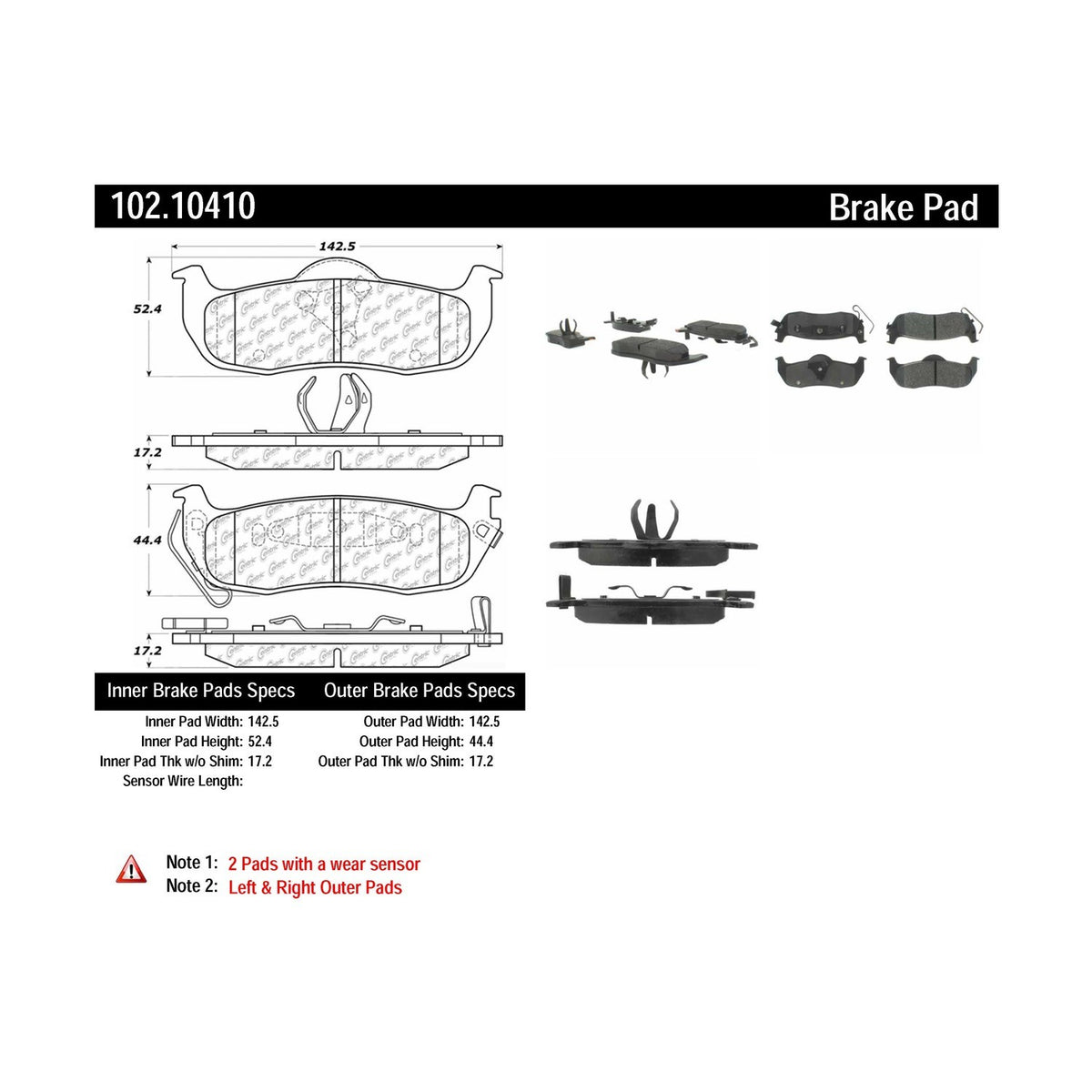 Centric Parts Disc Brake Pad Set Shimmed for Noise Reduction 102.10410