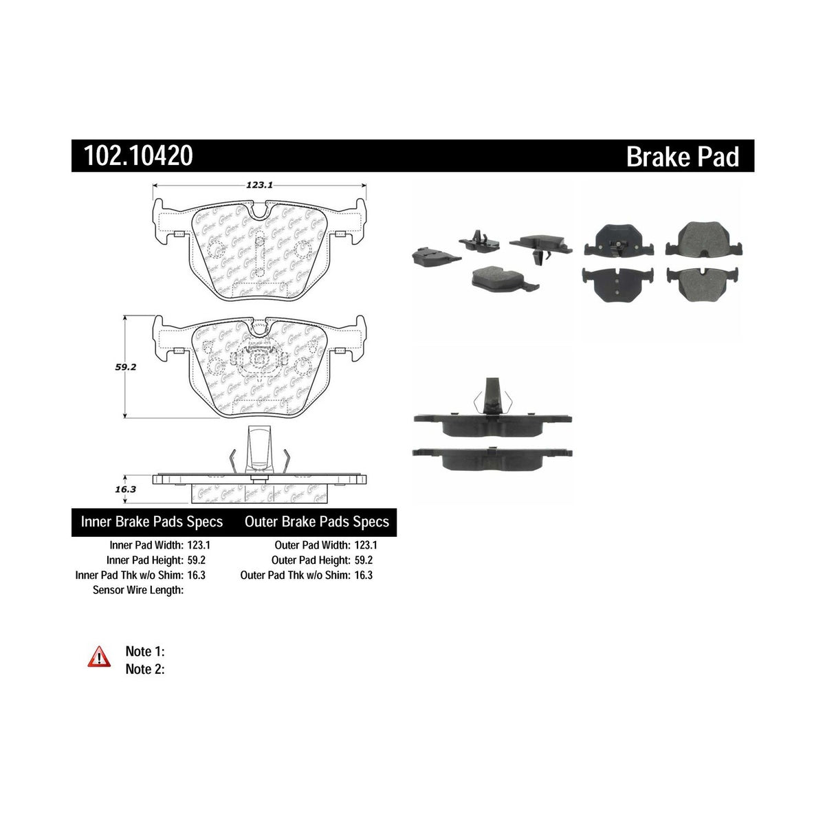 Centric Parts Disc Brake Pad Set Shimmed Semi-Metallic 102.10420