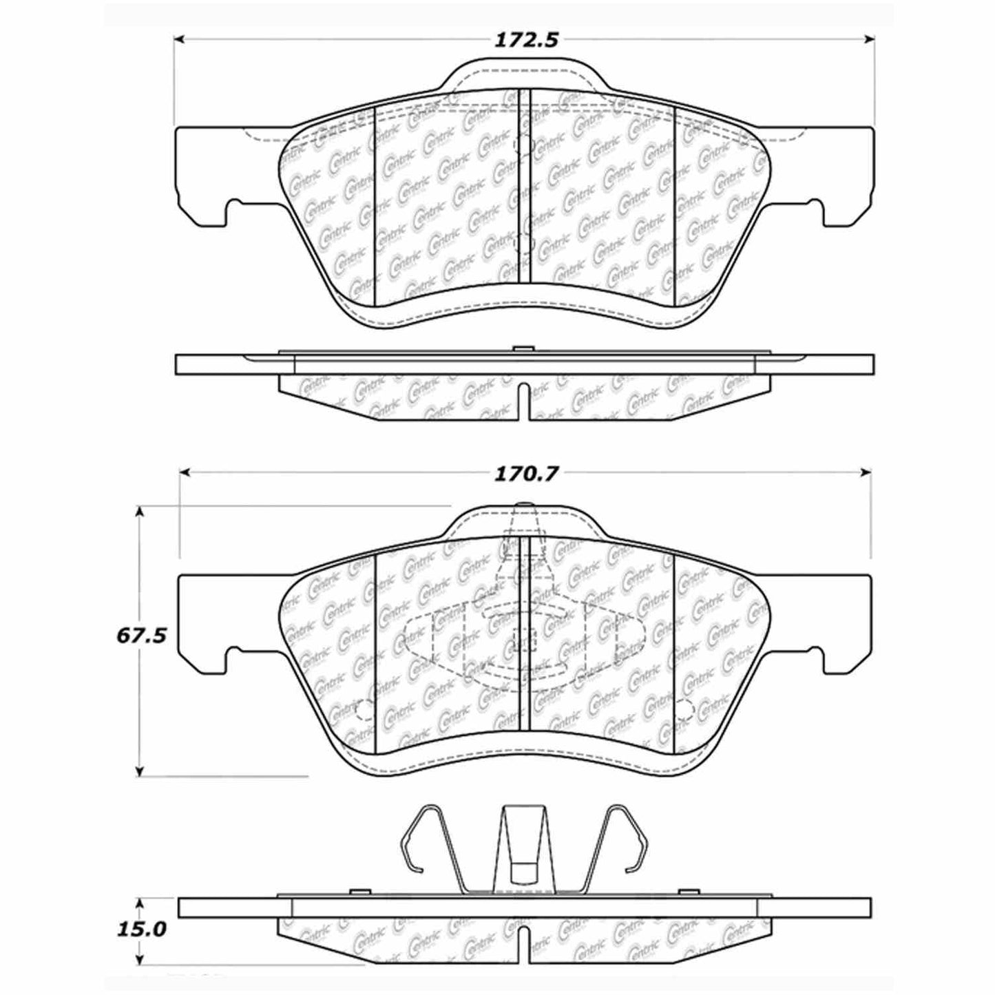 Centric Parts Disc Brake Pad Set with Semi-Metallic compounds 102.10470
