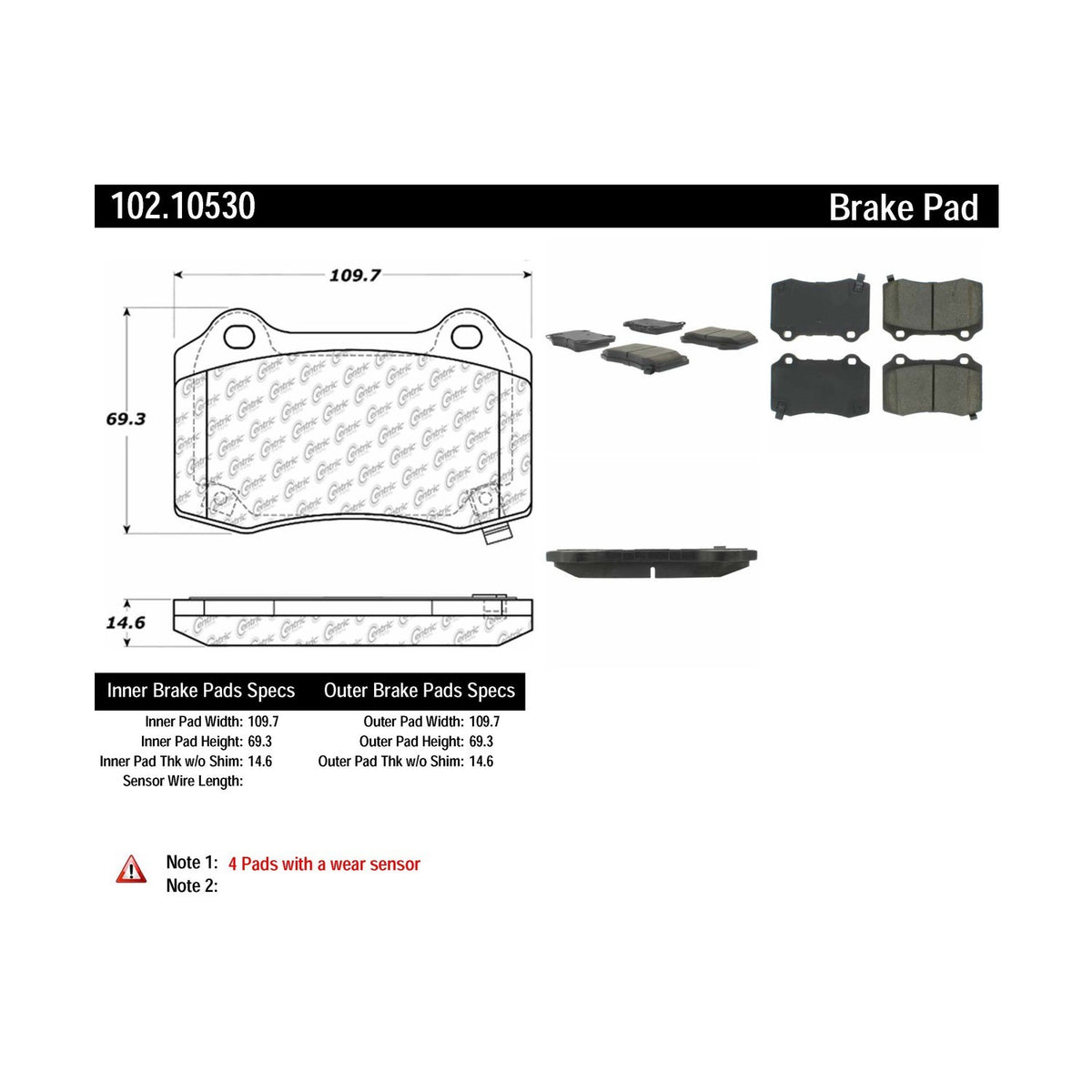 Centric Parts Disc Brake Pad Set with Semi-Metallic compounds 102.10530