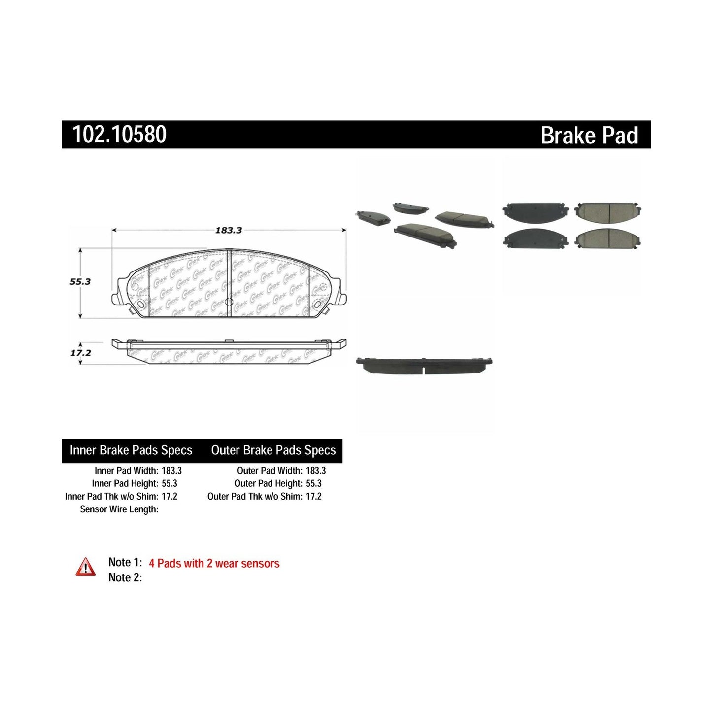 Centric Parts Disc Brake Pad Set with Semi-Metallic Compounds for 102.10580