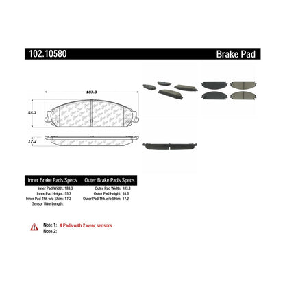 Centric Parts Disc Brake Pad Set with Semi-Metallic Compounds for 102.10580