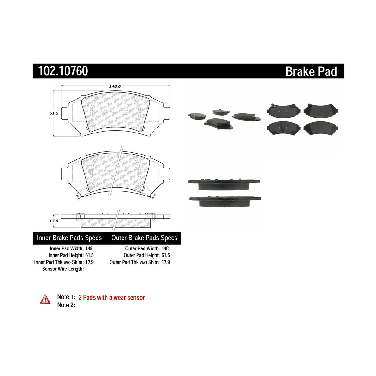 Centric Parts Disc Brake Pad Set Semi-Metallic with Shims for 2005 Buick LeSabre, Park Avenue, Cadillac DeVille, Chevrolet Impala, Monte Carlo, Pontiac Bonneville 102.10760