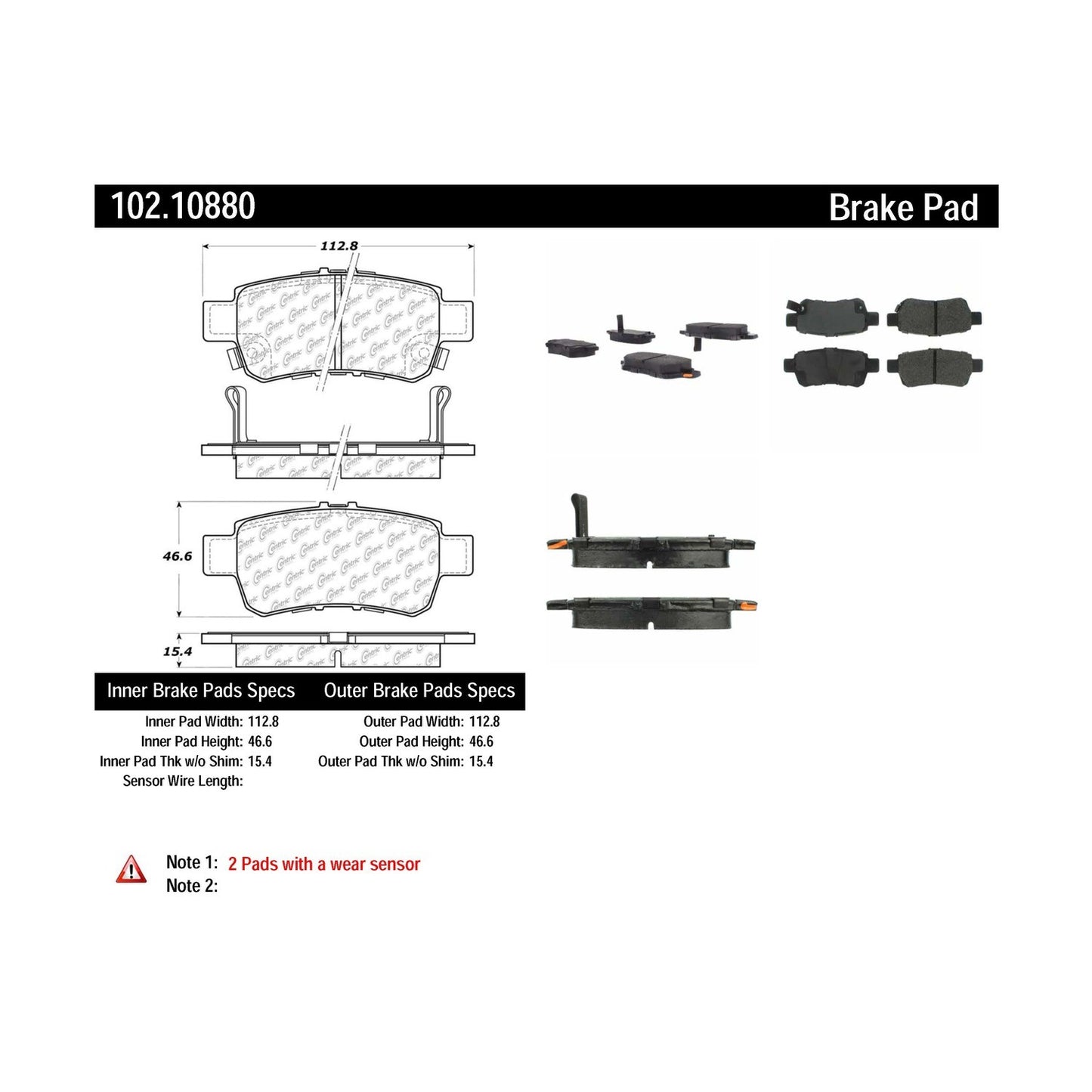 Centric Parts Disc Brake Pad Set Semi-Metallic with Shims for 2005-2010 Honda Odyssey 102.10880
