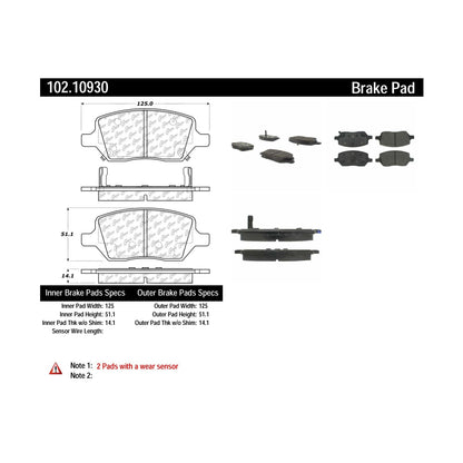 Centric Parts Disc Brake Pad Set Semi-Metallic with Shims for 2005-2009 Buick Terraza Chevrolet Uplander Pontiac Montana Saturn Relay 102.10930