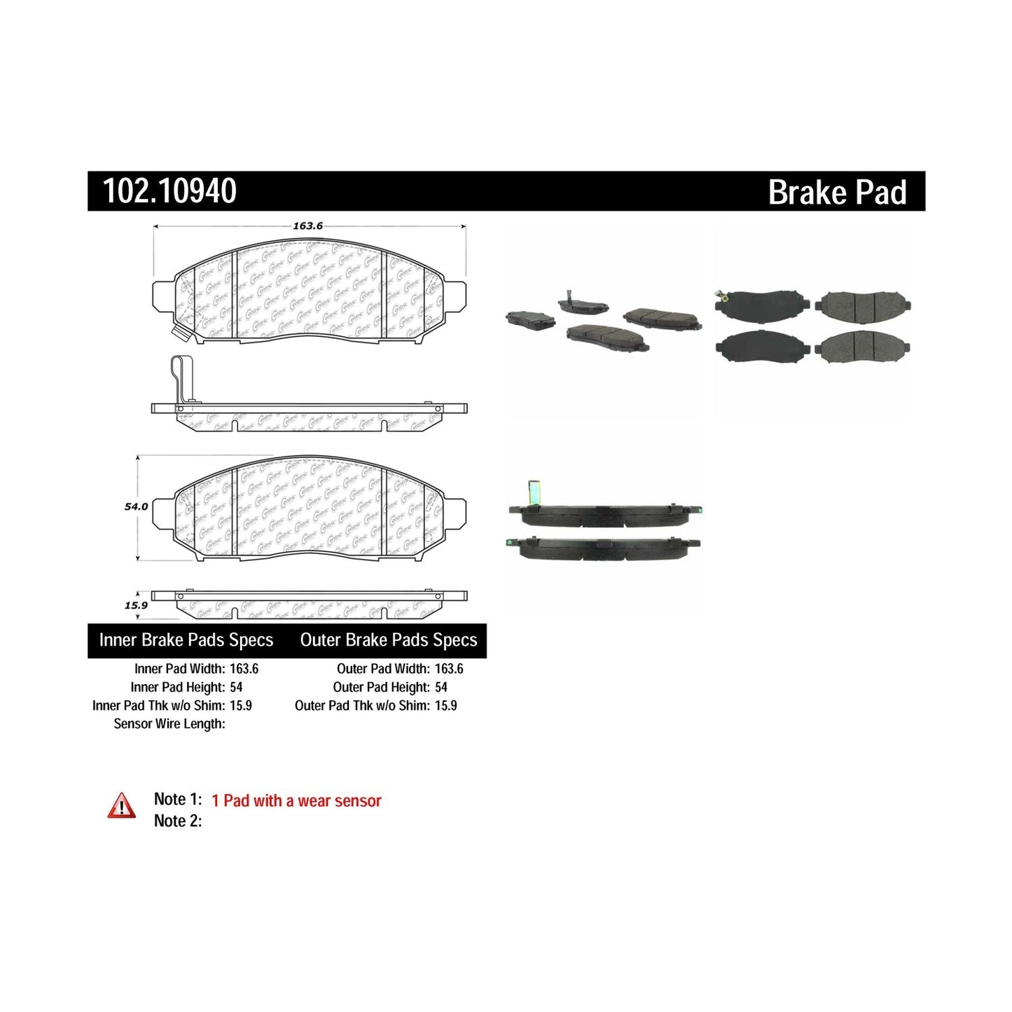 Centric Parts Disc Brake Pad Set Semi-Metallic with Shims 102.10940