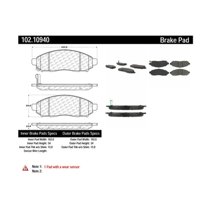 Centric Parts Disc Brake Pad Set Semi-Metallic with Shims 102.10940