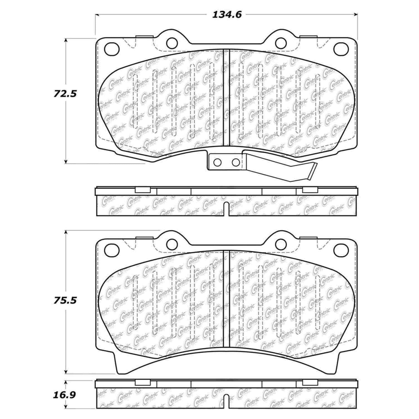 Centric Parts Disc Brake Pad Set Semi-Metallic with Shims for 2006-2010 Hummer H3, 2009-2010 H3T 102.11190
