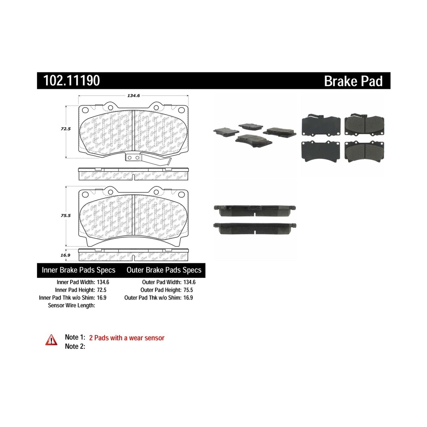 Centric Parts Disc Brake Pad Set Semi-Metallic with Shims for 2006-2010 Hummer H3, 2009-2010 H3T 102.11190