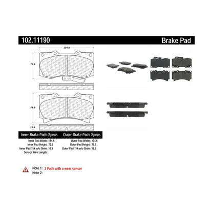 Centric Parts Disc Brake Pad Set Semi-Metallic with Shims for 2006-2010 Hummer H3, 2009-2010 H3T 102.11190