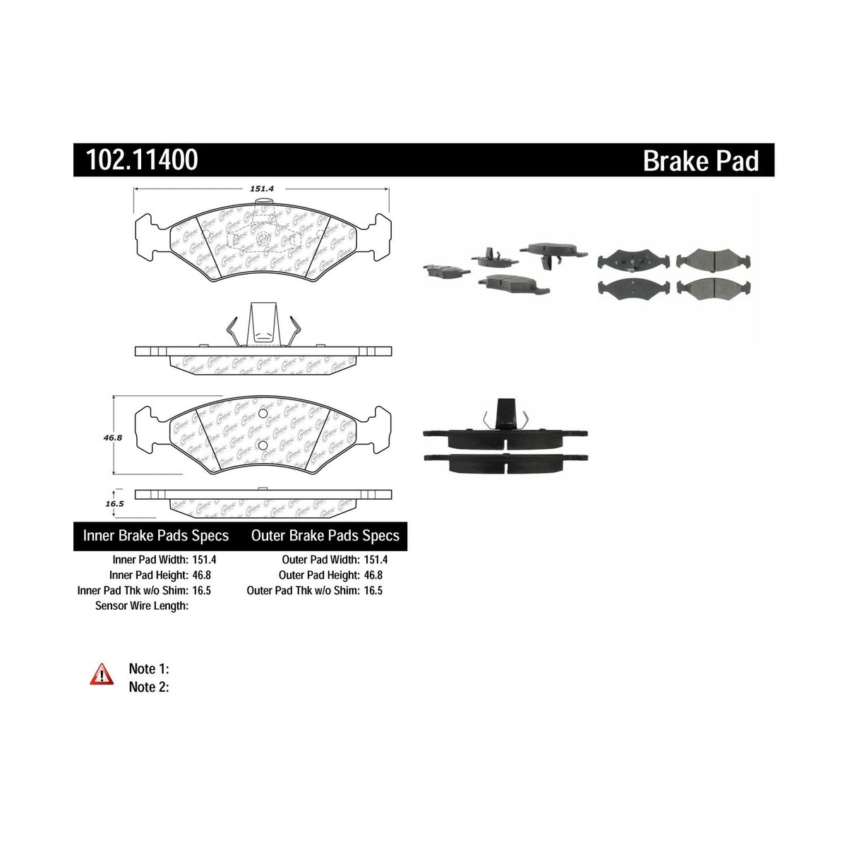 Centric Parts Disc Brake Pad Set Shimmed Semi-Metallic 102.11400