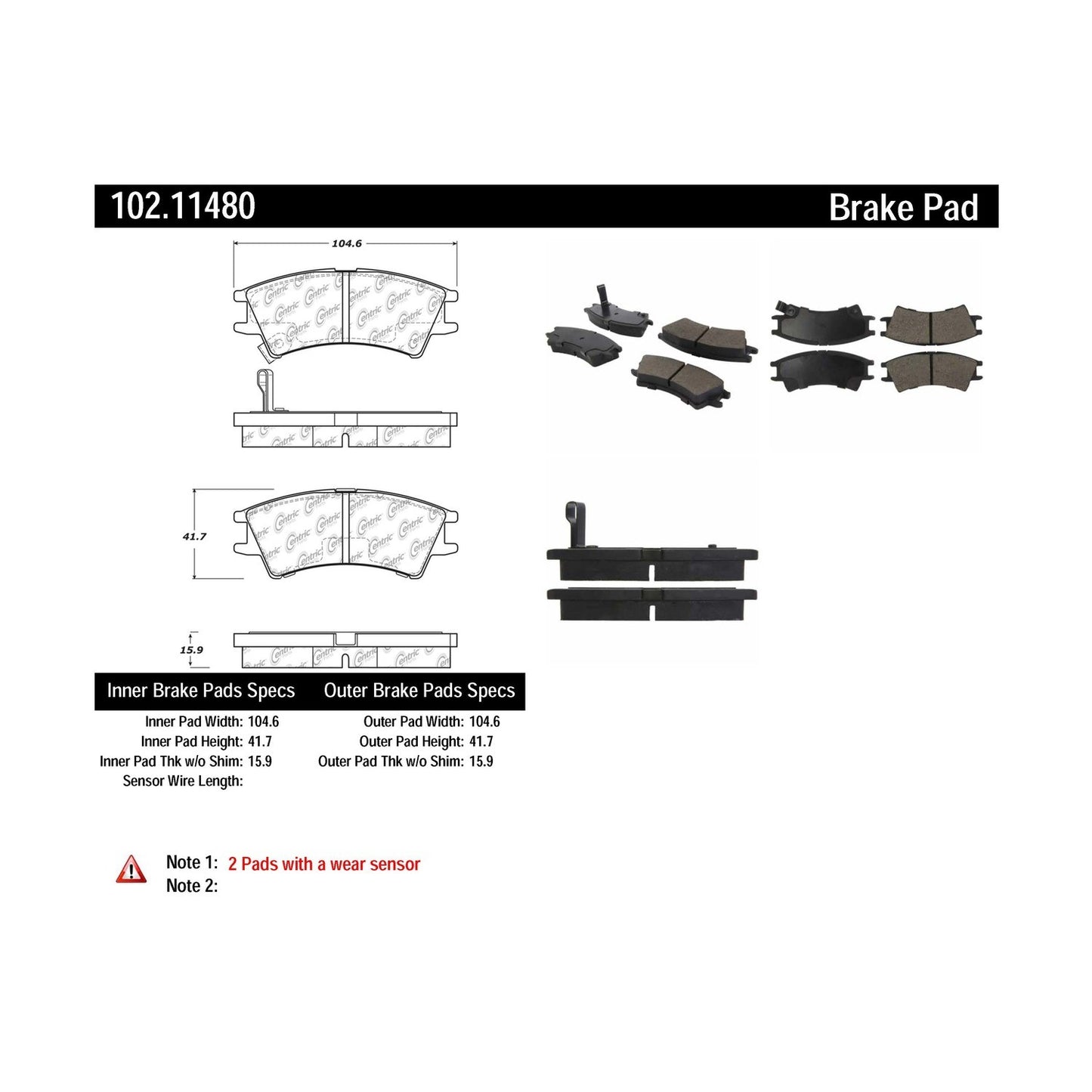 Centric Parts Disc Brake Pad Set Semi-Metallic with Shims for 2001-2003 Dodge Atos 102.11480