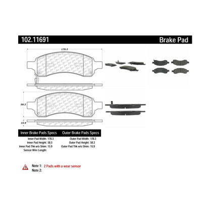 Centric Parts Disc Brake Pad Set Semi-Metallic with Shims for 2008-2017 Buick Enclave, 2017-2009 Chevrolet Traverse, 2017-2007 GMC Acadia 102.11691