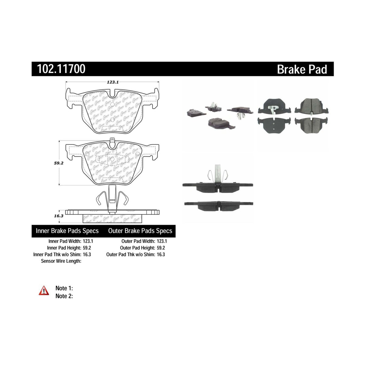 Centric Parts Disc Brake Pad Set Semi-Metallic with Shims for BMW 330i/330xi/335d/335i/335is/335i xDrive/335xi/X1 102.11700