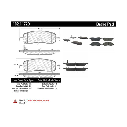 Centric Parts Disc Brake Pad Set Semi-Metallic with Shims for 2006-2011 Buick Lucerne Cadillac DTS 102.11720