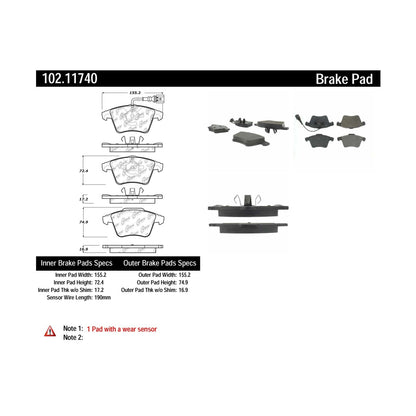 Centric Parts Disc Brake Pad Set Semi-Metallic with Shims for 2010-2019 Volkswagen Transporter 102.11740