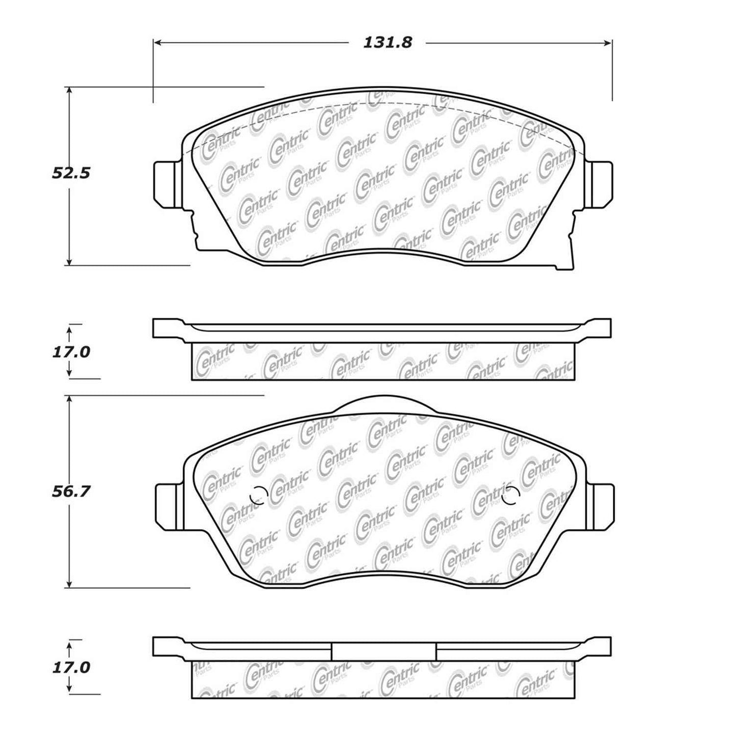 Centric Parts Disc Brake Pad Set Semi-Metallic with Shims for 2002-2008 Chevrolet Corsa and 2004-2018 Tornado 102.11760