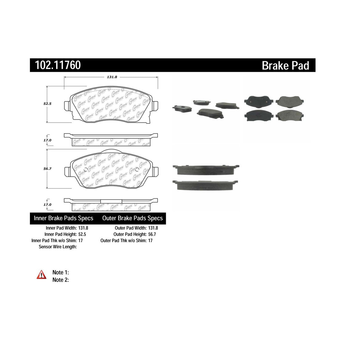 Centric Parts Disc Brake Pad Set Semi-Metallic with Shims for 2002-2008 Chevrolet Corsa and 2004-2018 Tornado 102.11760