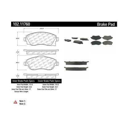 Centric Parts Disc Brake Pad Set Semi-Metallic with Shims for 2002-2008 Chevrolet Corsa and 2004-2018 Tornado 102.11760