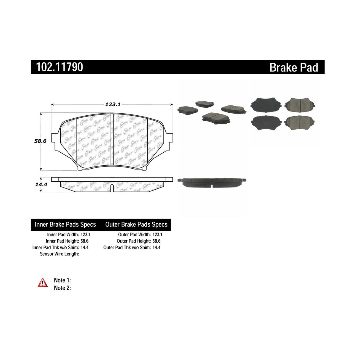 Centric Parts Disc Brake Pad Set Semi-Metallic with Shims for 2006-2015 Mazda MX-5 Miata 102.11790